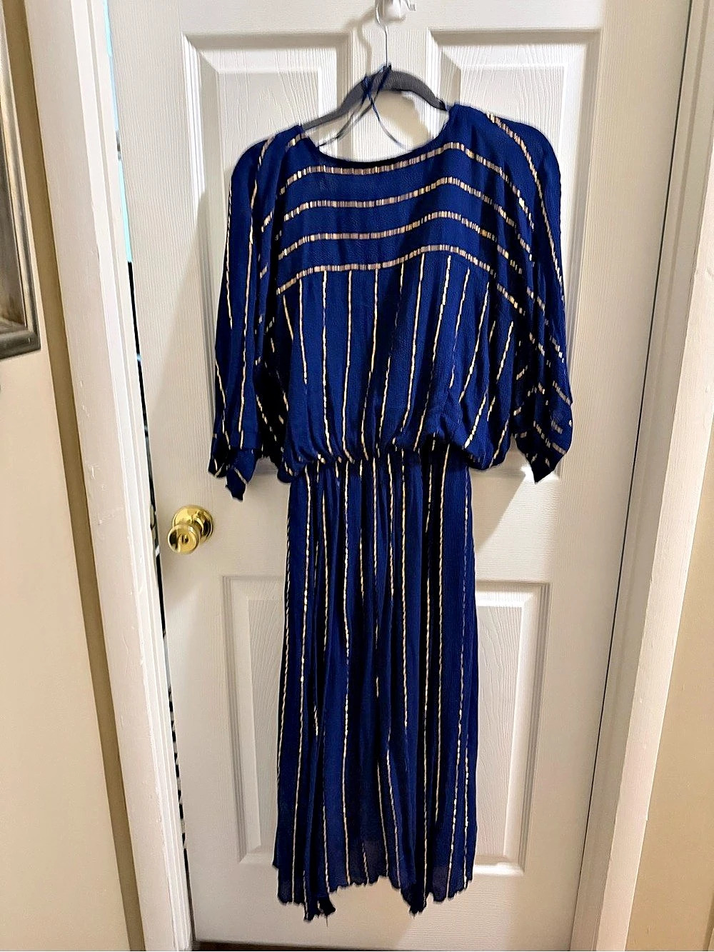 Versosna Striped Midi Dress in Blue & Gold Size XL Like New